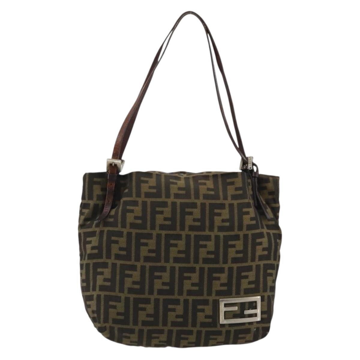 FENDI Zucca Canvas Tote Bag Black Brown Auth 175207