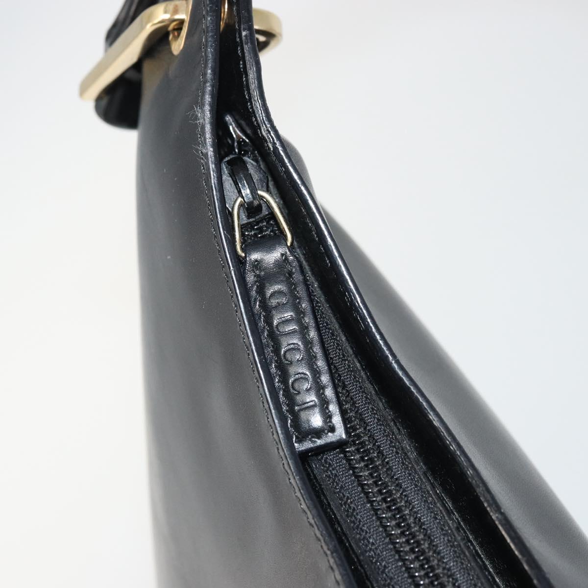 GUCCI Bamboo Shoulder Bag Leather Black Gold Auth 175213