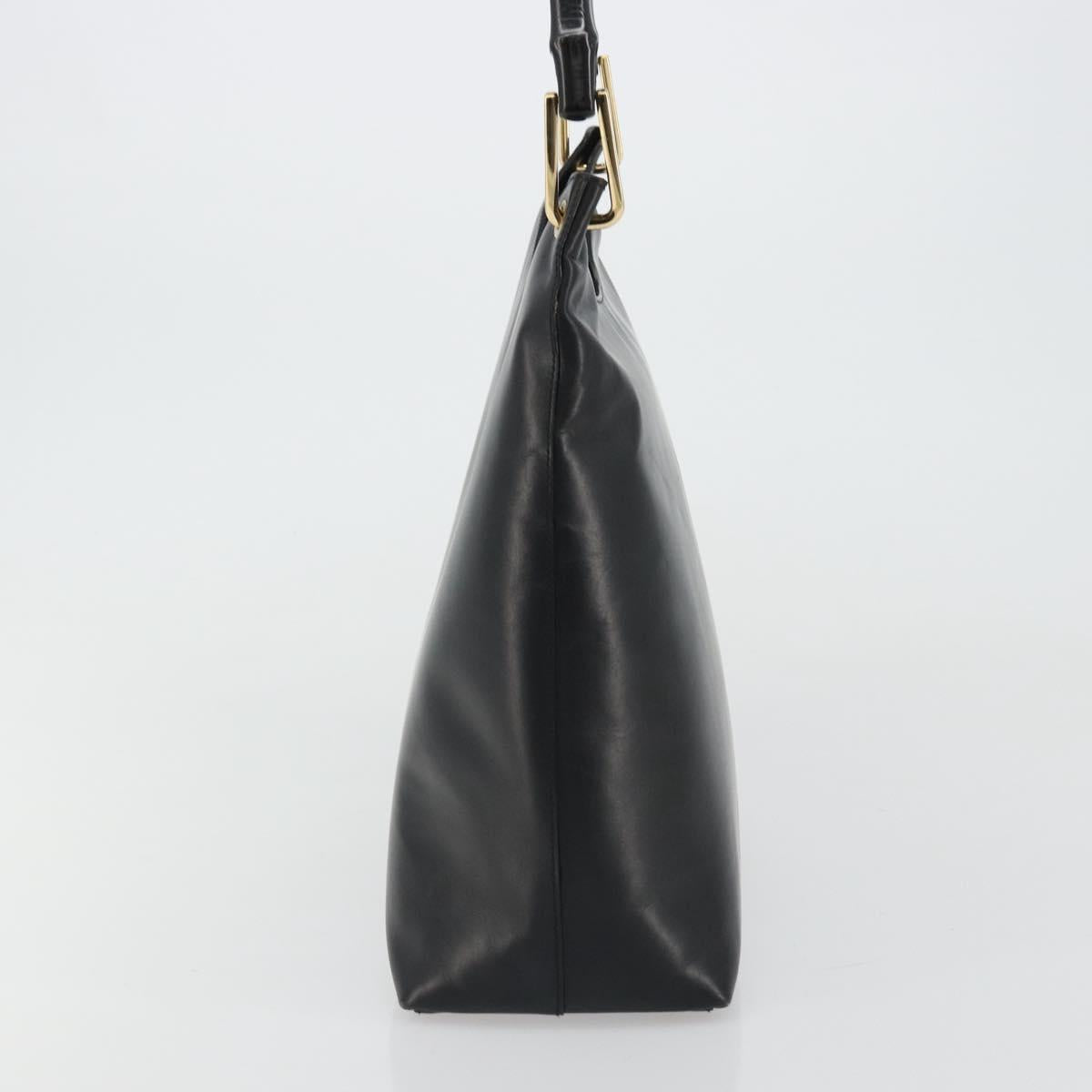 GUCCI Bamboo Shoulder Bag Leather Black Gold Auth 175213