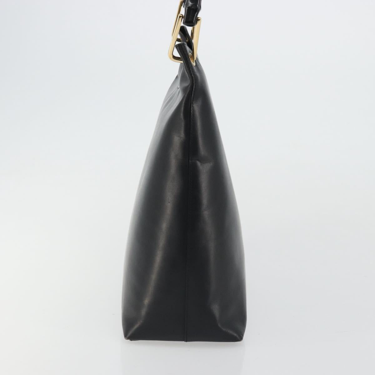 GUCCI Bamboo Shoulder Bag Leather Black Gold Auth 175213