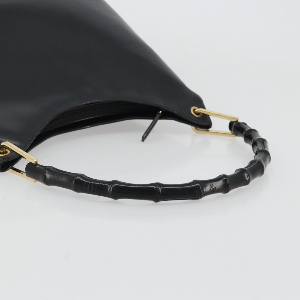 GUCCI Bamboo Shoulder Bag Leather Black Gold Auth 175213