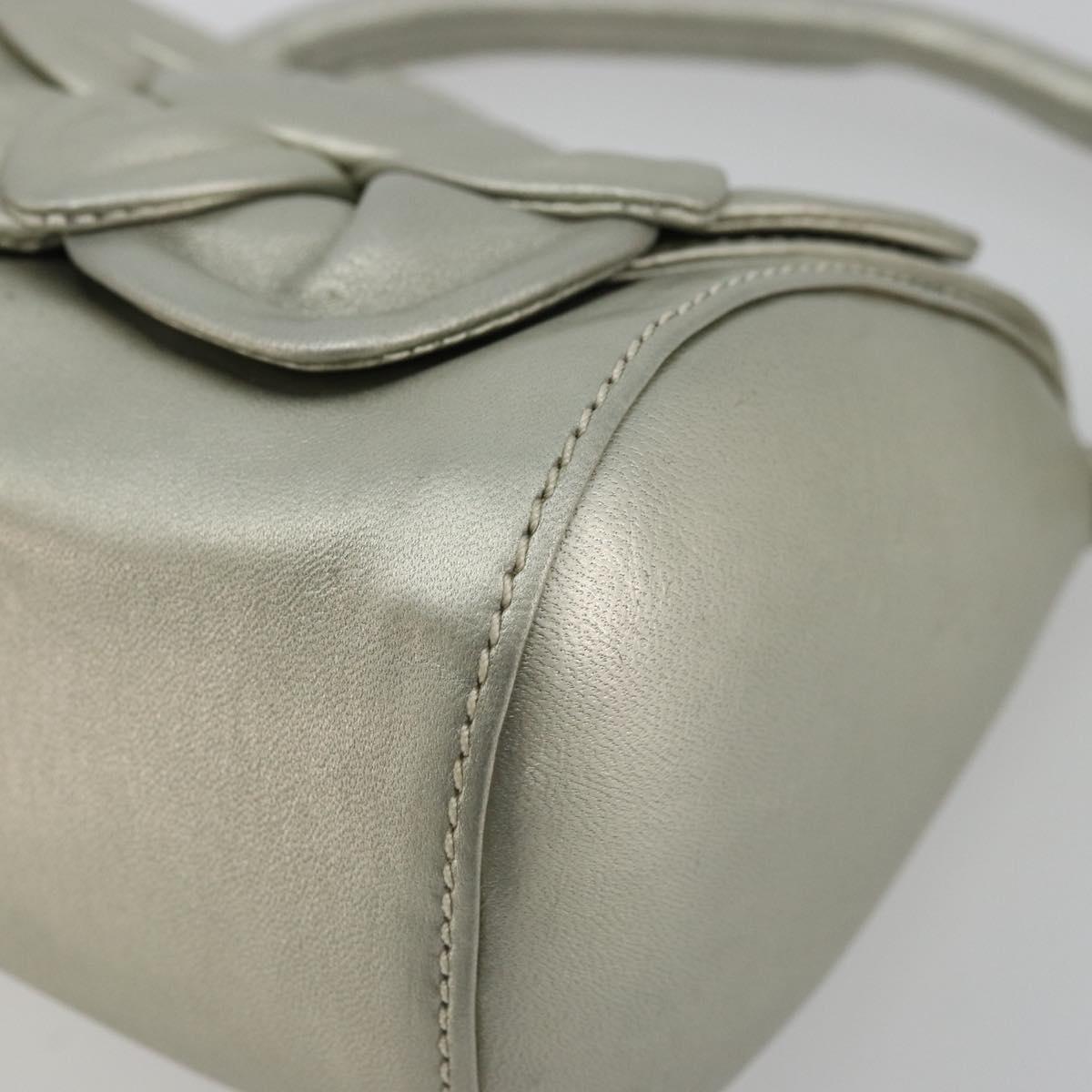 LOEWE Anagram Hand Pouch Leather Silver Auth 175225A