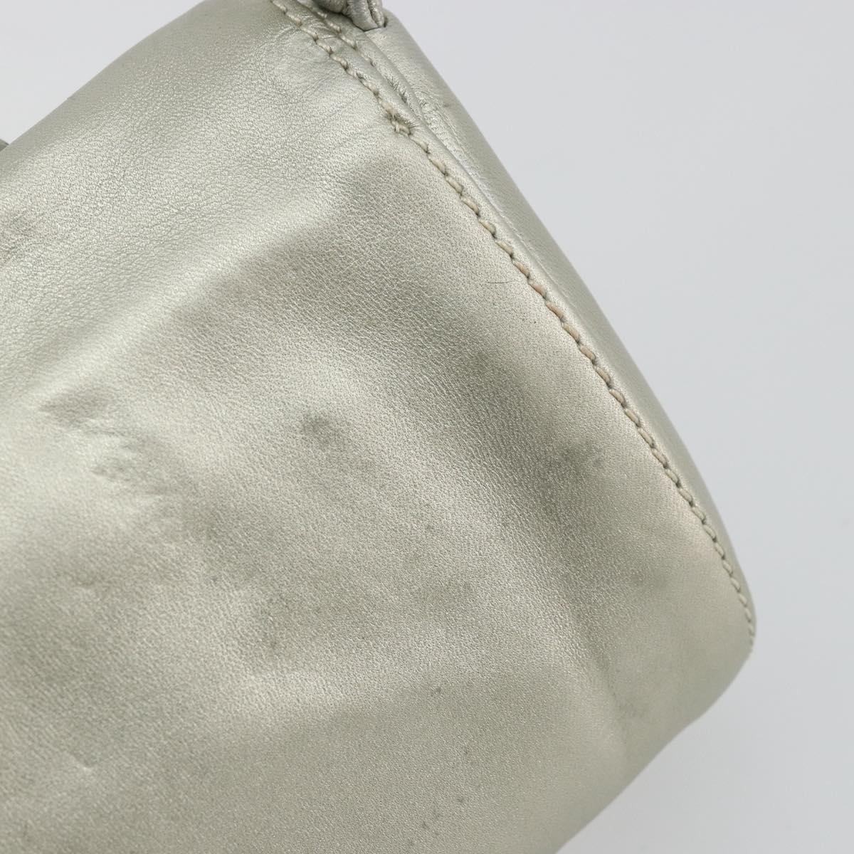LOEWE Anagram Hand Pouch Leather Silver Auth 175225A