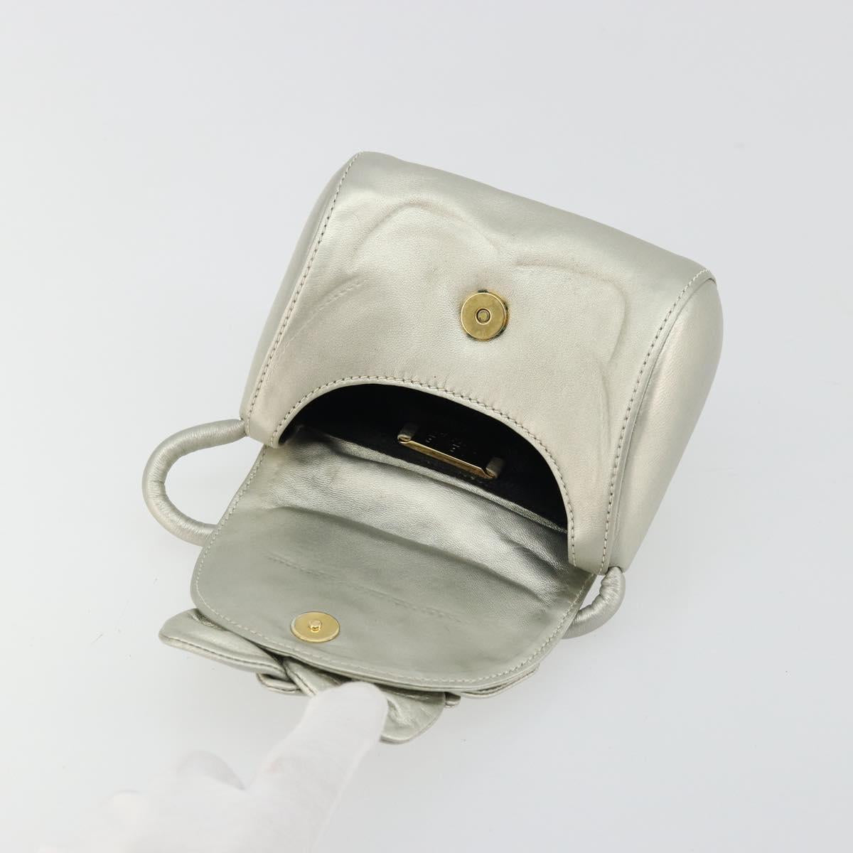 LOEWE Anagram Hand Pouch Leather Silver Auth 175225A