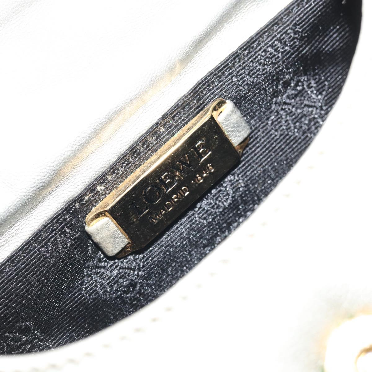 LOEWE Anagram Hand Pouch Leather Silver Auth 175225A