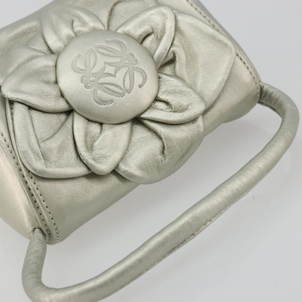 LOEWE Anagram Hand Pouch Leather Silver Auth 175225A