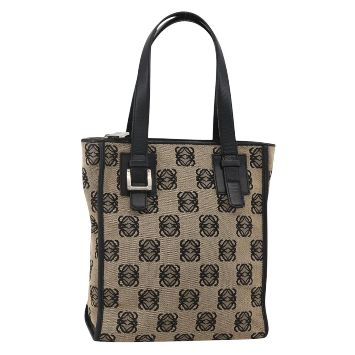 LOEWE Anagram Tote Bag Canvas Beige Silver Auth 175229A