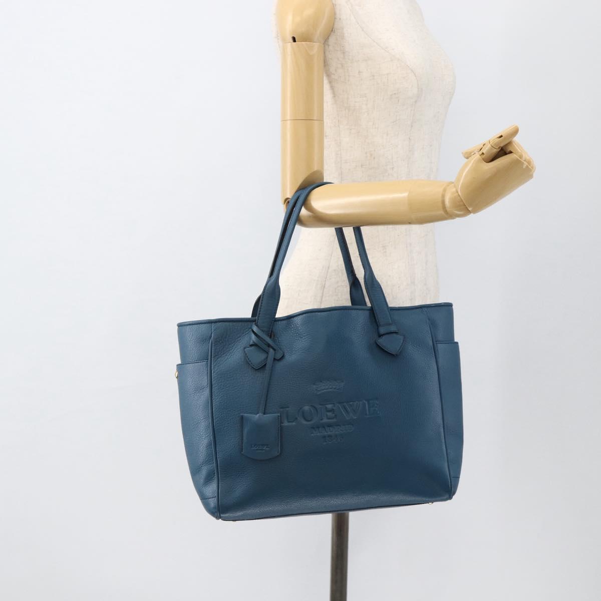 LOEWE Heritage Tote Bag Leather Gold Blue Auth 175236A