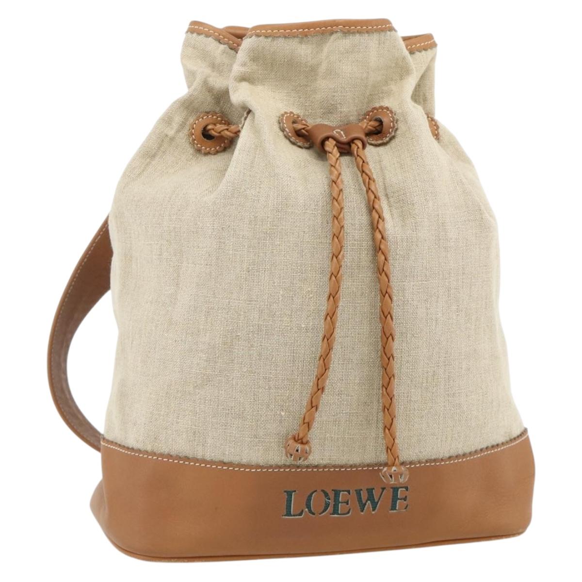 LOEWE Purse Shoulder Bag Canvas Beige Gold Auth 175242A