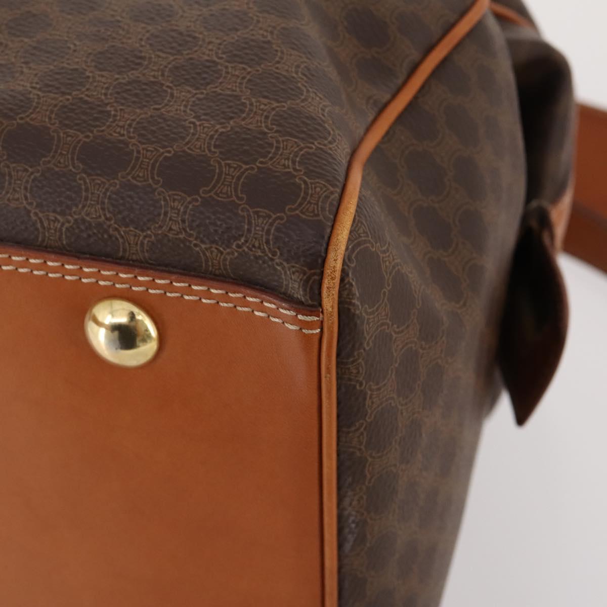 CELINE Macadam Canvas Boston Bag PVC Leather 2way Brown Gold Auth 175248A