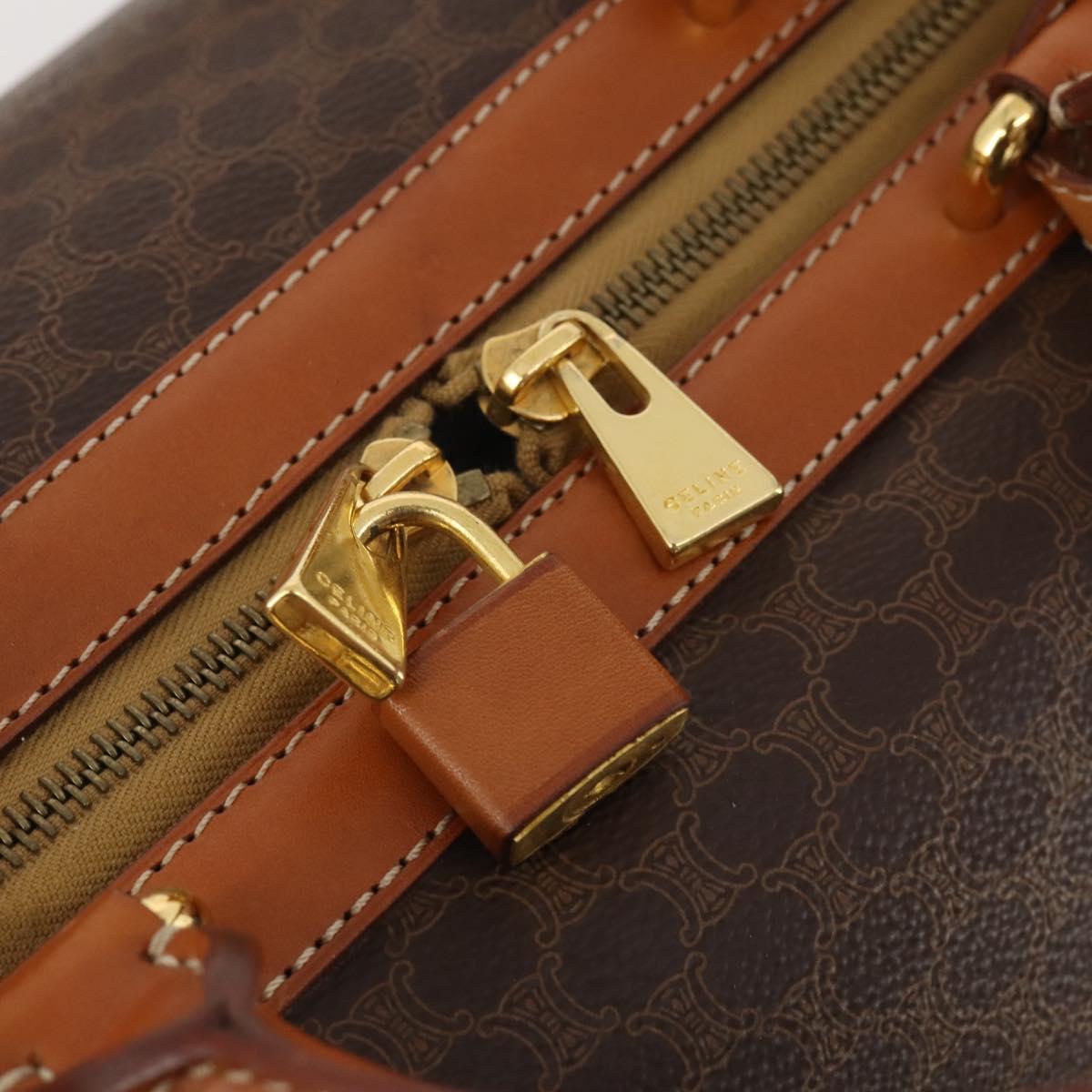 CELINE Macadam Canvas Boston Bag PVC Leather 2way Brown Gold Auth 175248A