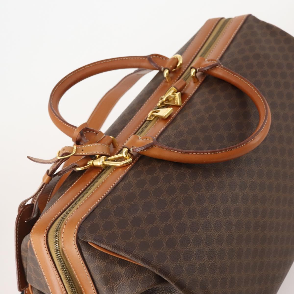 CELINE Macadam Canvas Boston Bag PVC Leather 2way Brown Gold Auth 175248A