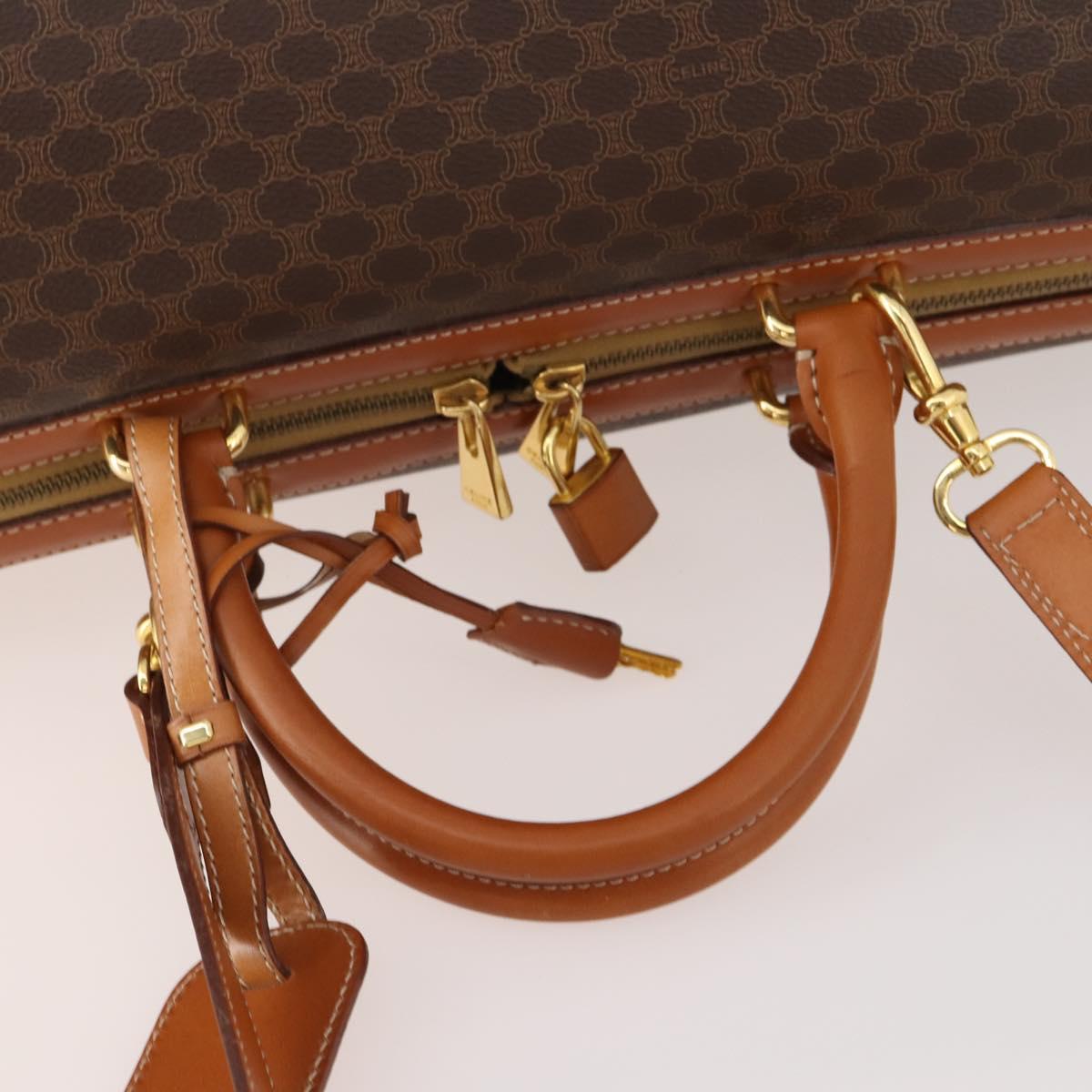 CELINE Macadam Canvas Boston Bag PVC Leather 2way Brown Gold Auth 175248A