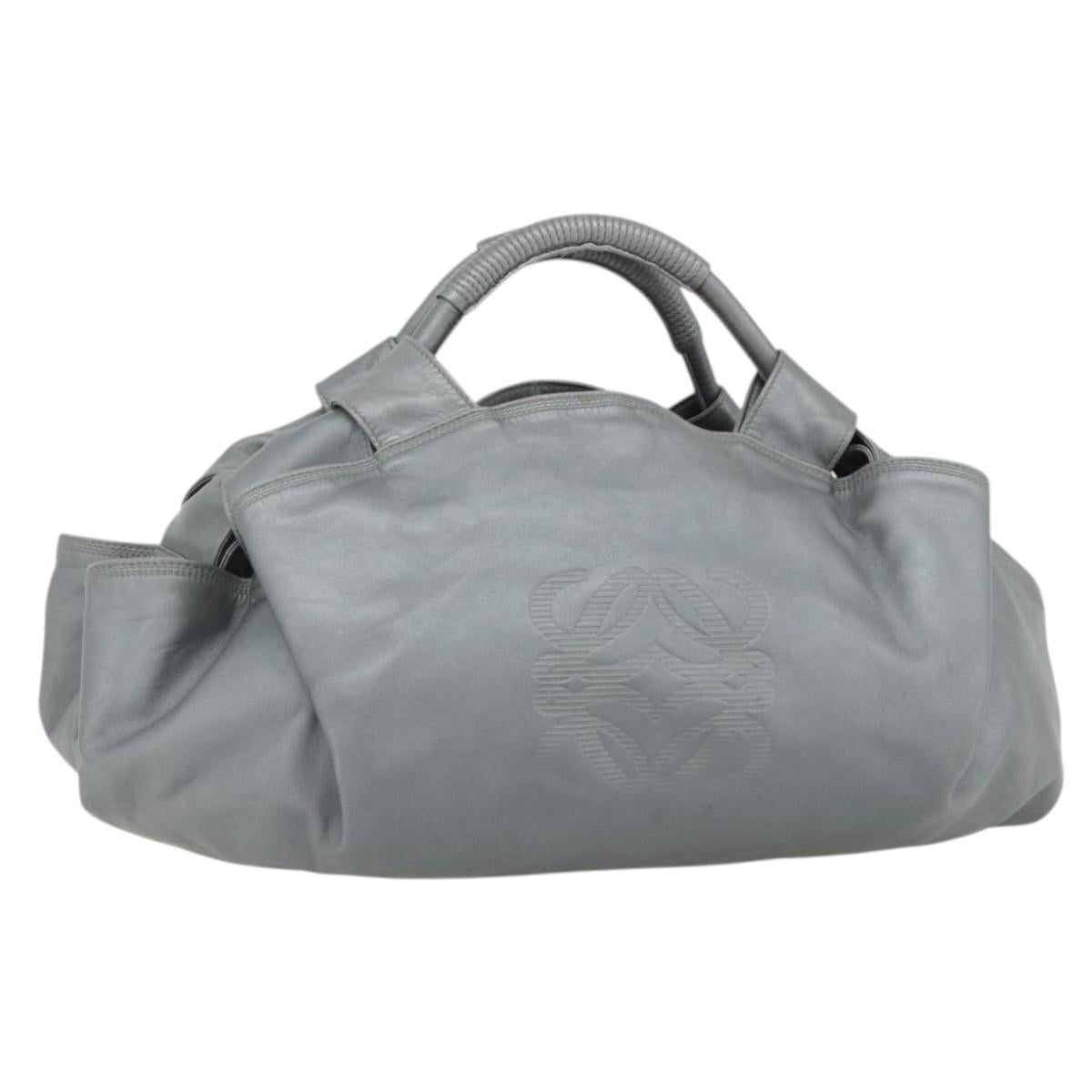 LOEWE Nappa Aire Anagram Hand Bag Leather Gold Gray Auth 175257A