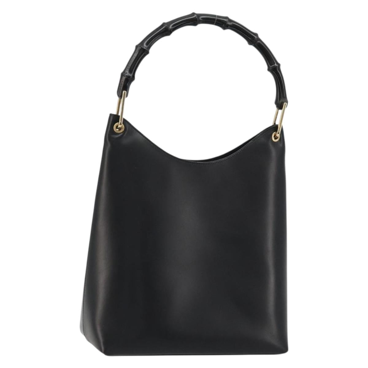 GUCCI Bamboo Shoulder Bag Leather Black Gold 001 2122 3006 Auth 175260