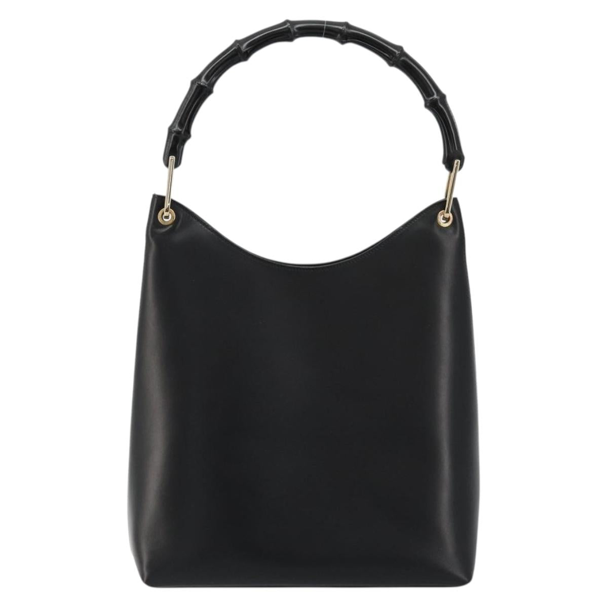 GUCCI Bamboo Shoulder Bag Leather Black Gold 001 2122 3006 Auth 175260