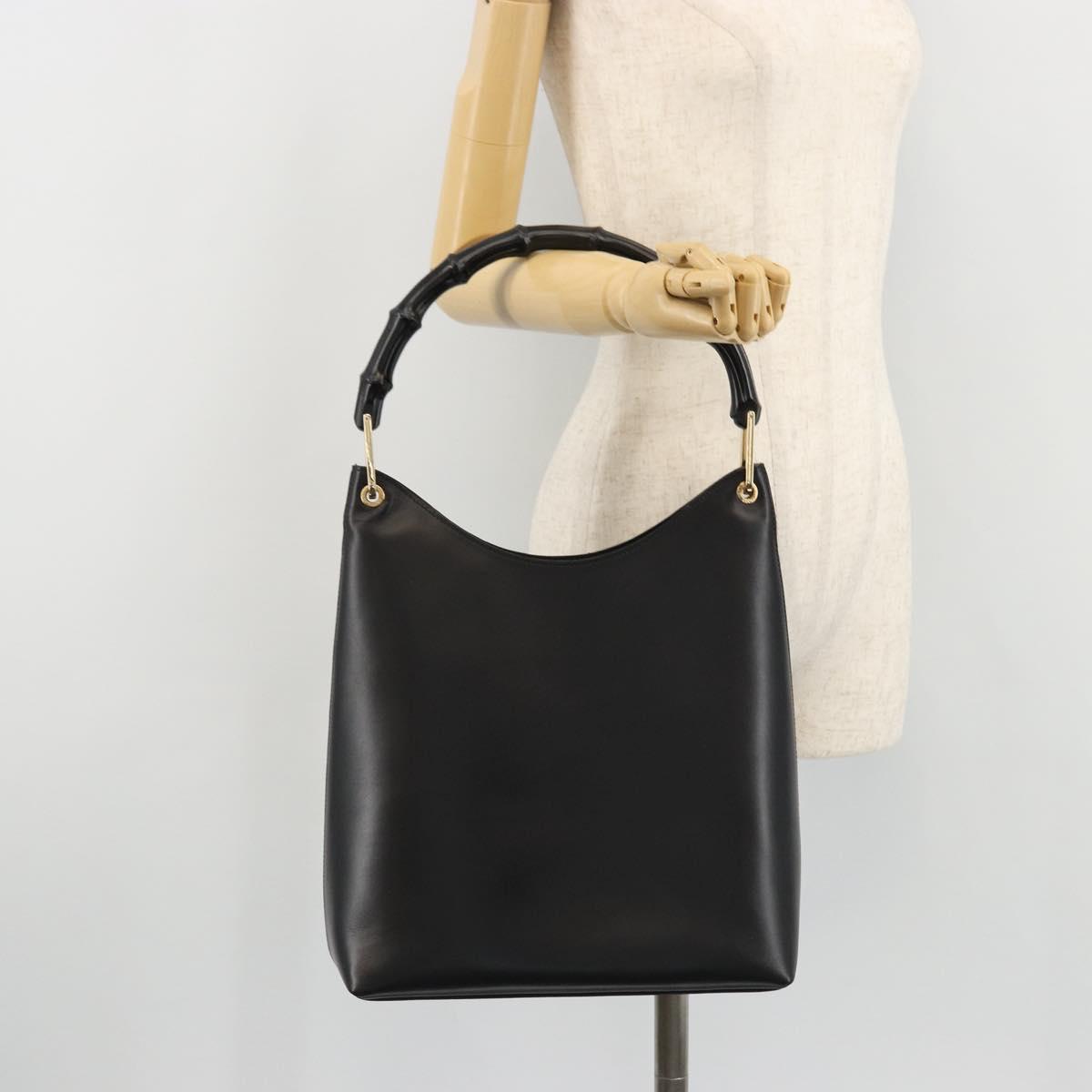 GUCCI Bamboo Shoulder Bag Leather Black Gold 001 2122 3006 Auth 175260