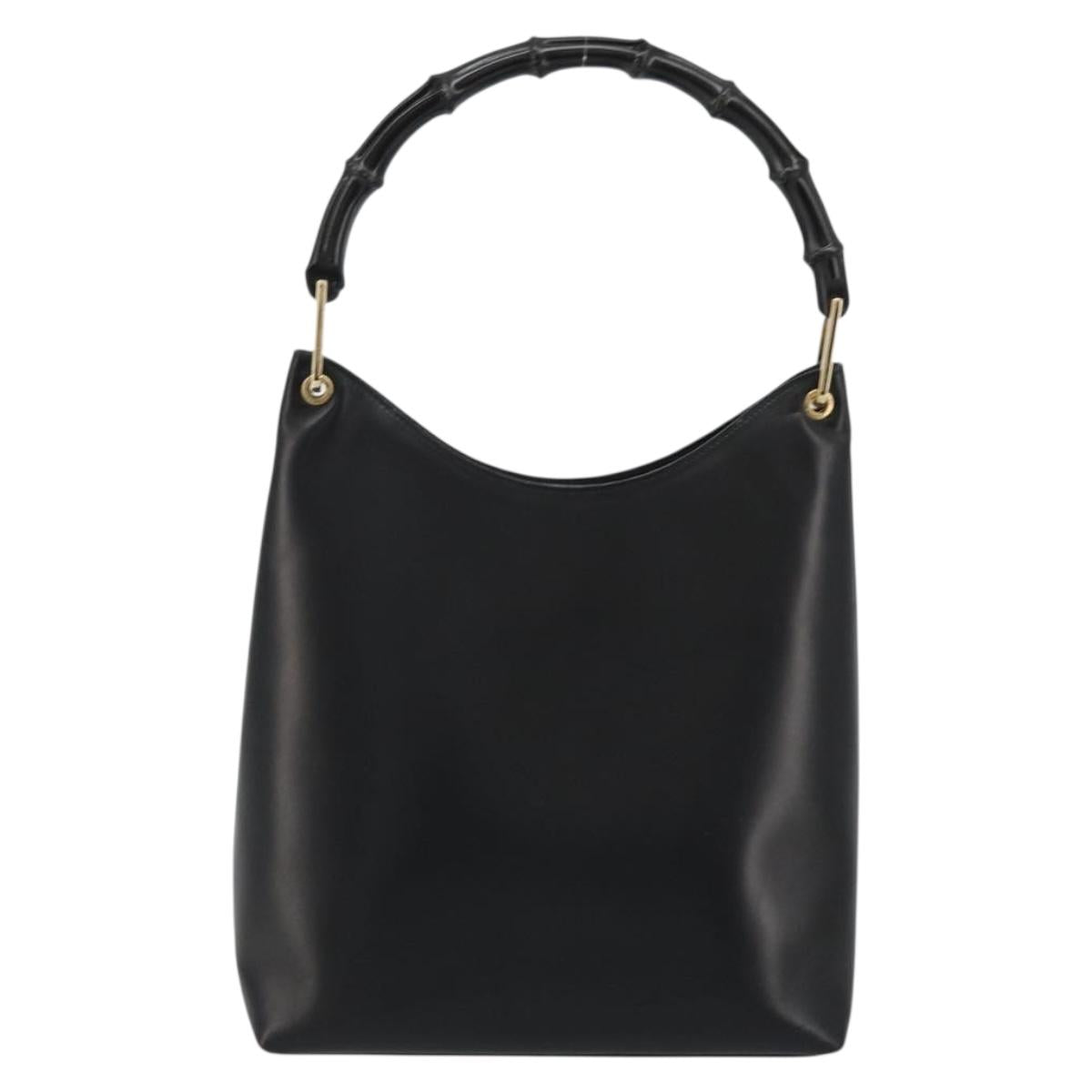 GUCCI Bamboo Shoulder Bag Leather Black Gold 001 2122 3006 Auth 175260