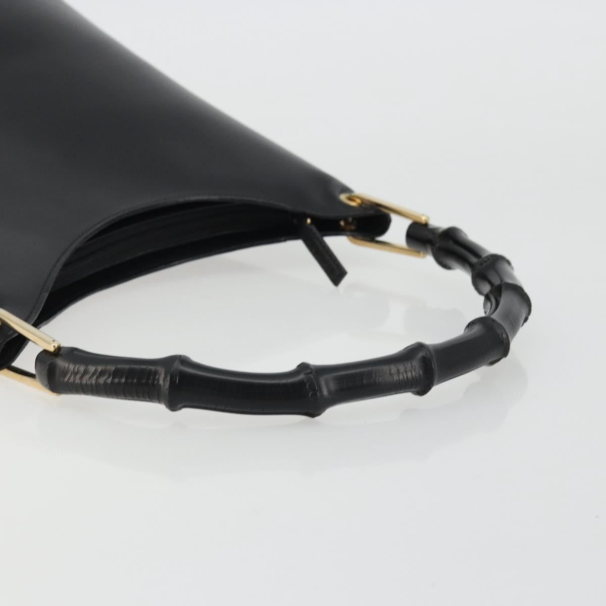 GUCCI Bamboo Shoulder Bag Leather Black Gold 001 2122 3006 Auth 175260