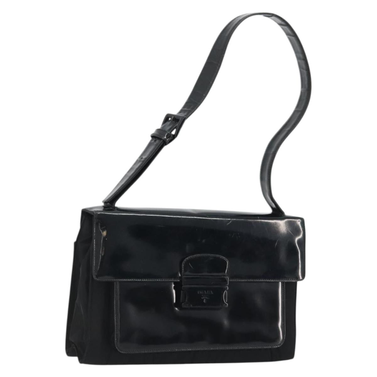 PRADA Shoulder Bag Patent leather Black Auth 175263