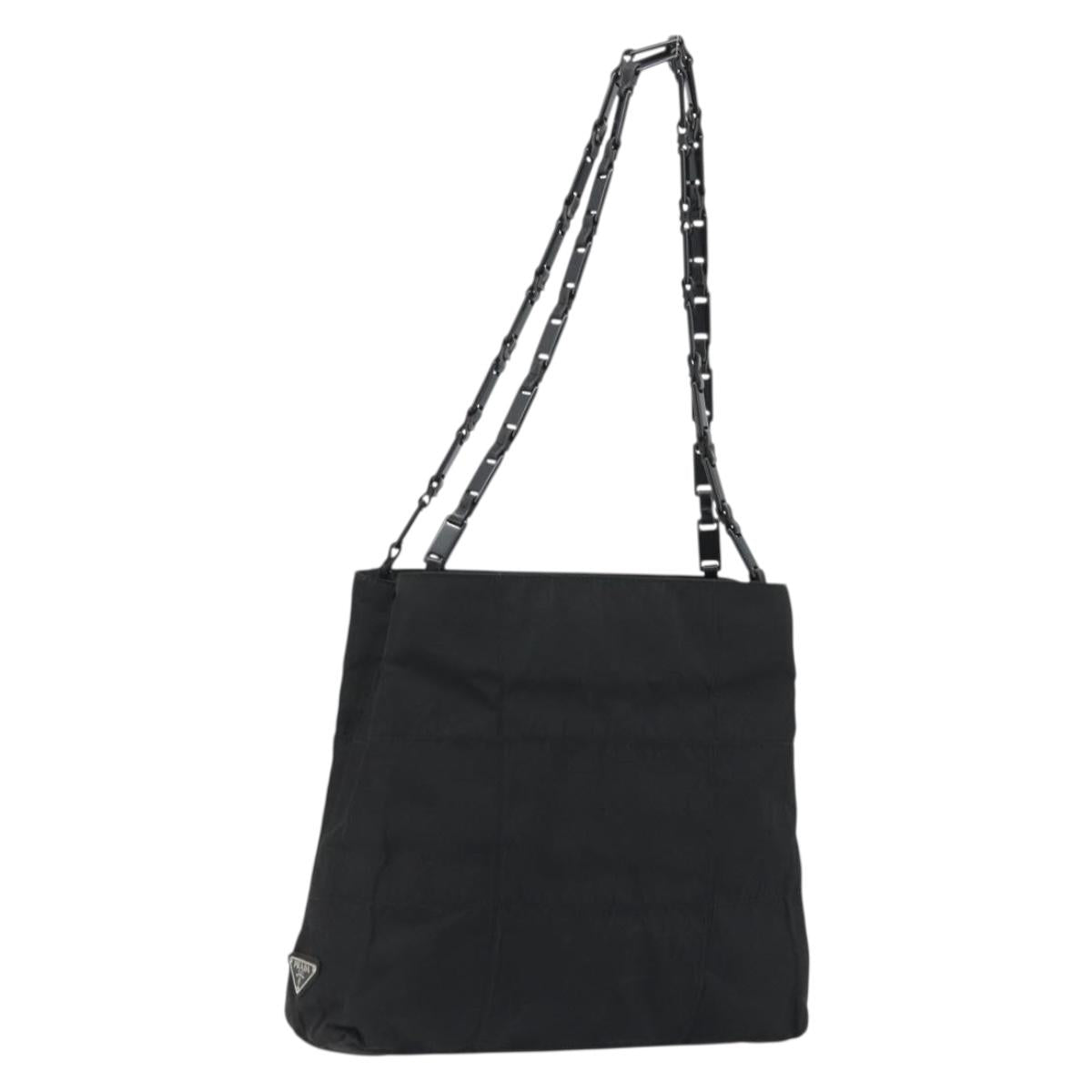 PRADA Plastic Chain Tote Bag Nylon Black Silver Auth 175266