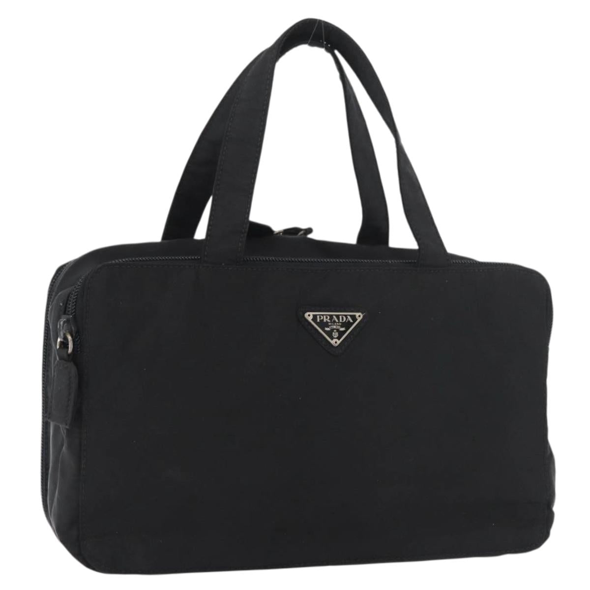 PRADA Hand Bag Nylon Black Silver Auth 175269