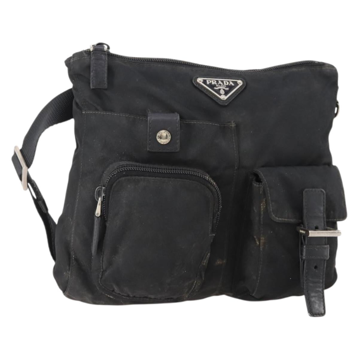 PRADA Waist bag Nylon Black Silver Auth 175272