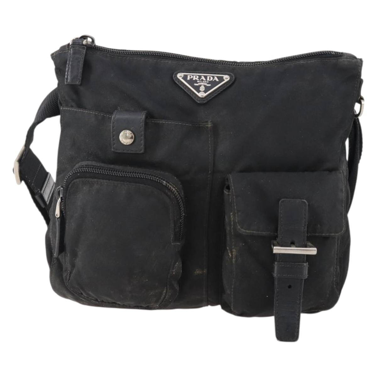 PRADA Waist bag Nylon Black Silver Auth 175272