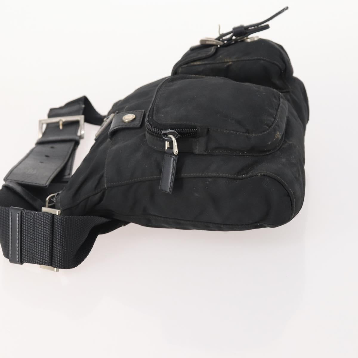 PRADA Waist bag Nylon Black Silver Auth 175272