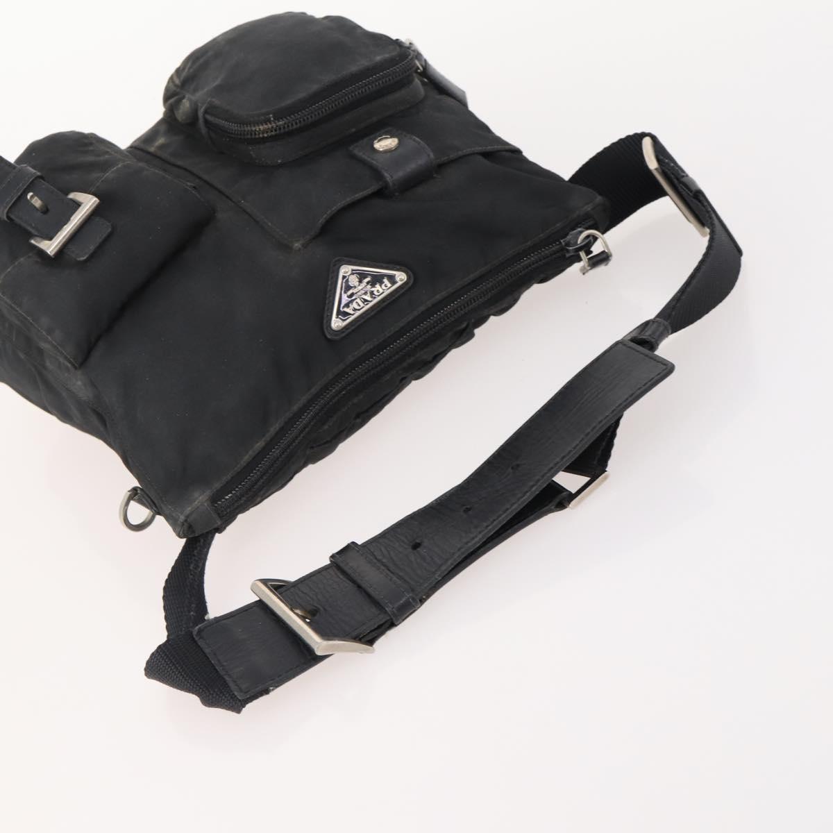 PRADA Waist bag Nylon Black Silver Auth 175272
