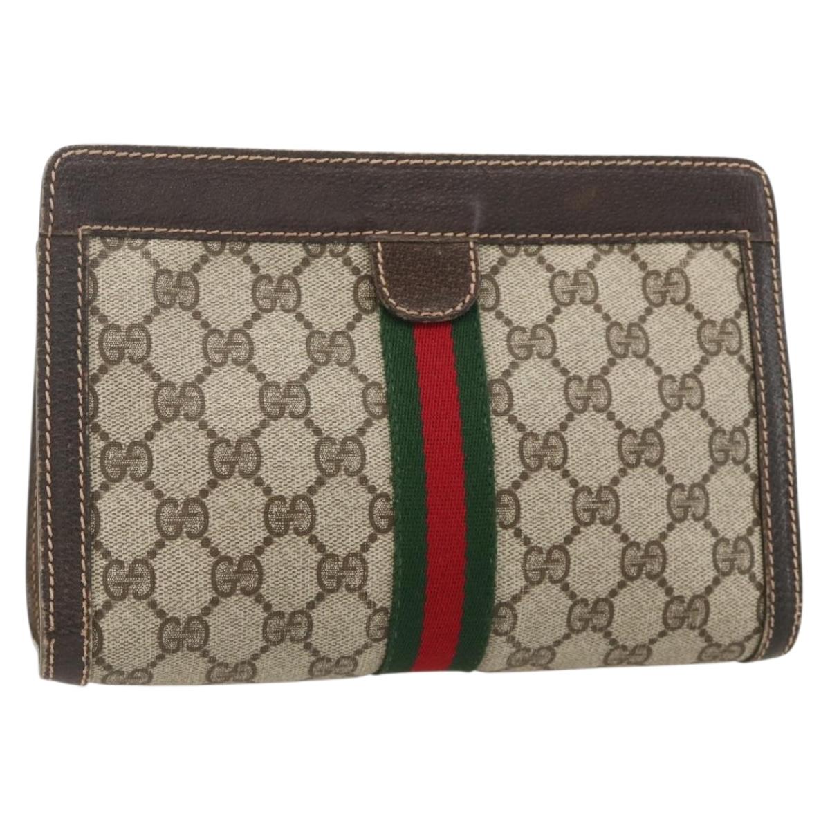 GUCCI GG Supreme Web Sherry Line Bag PVC Beige Red 41 014 2125 23 Auth 175283