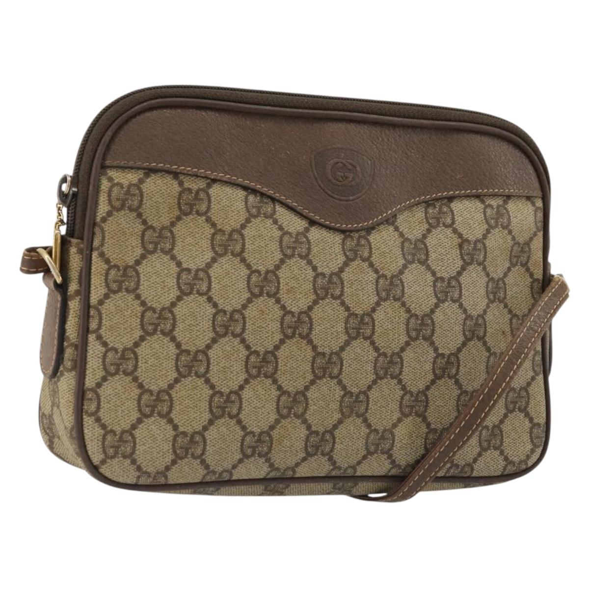 GUCCI GG Supreme Shoulder Bag PVC Beige Gold Auth 175287