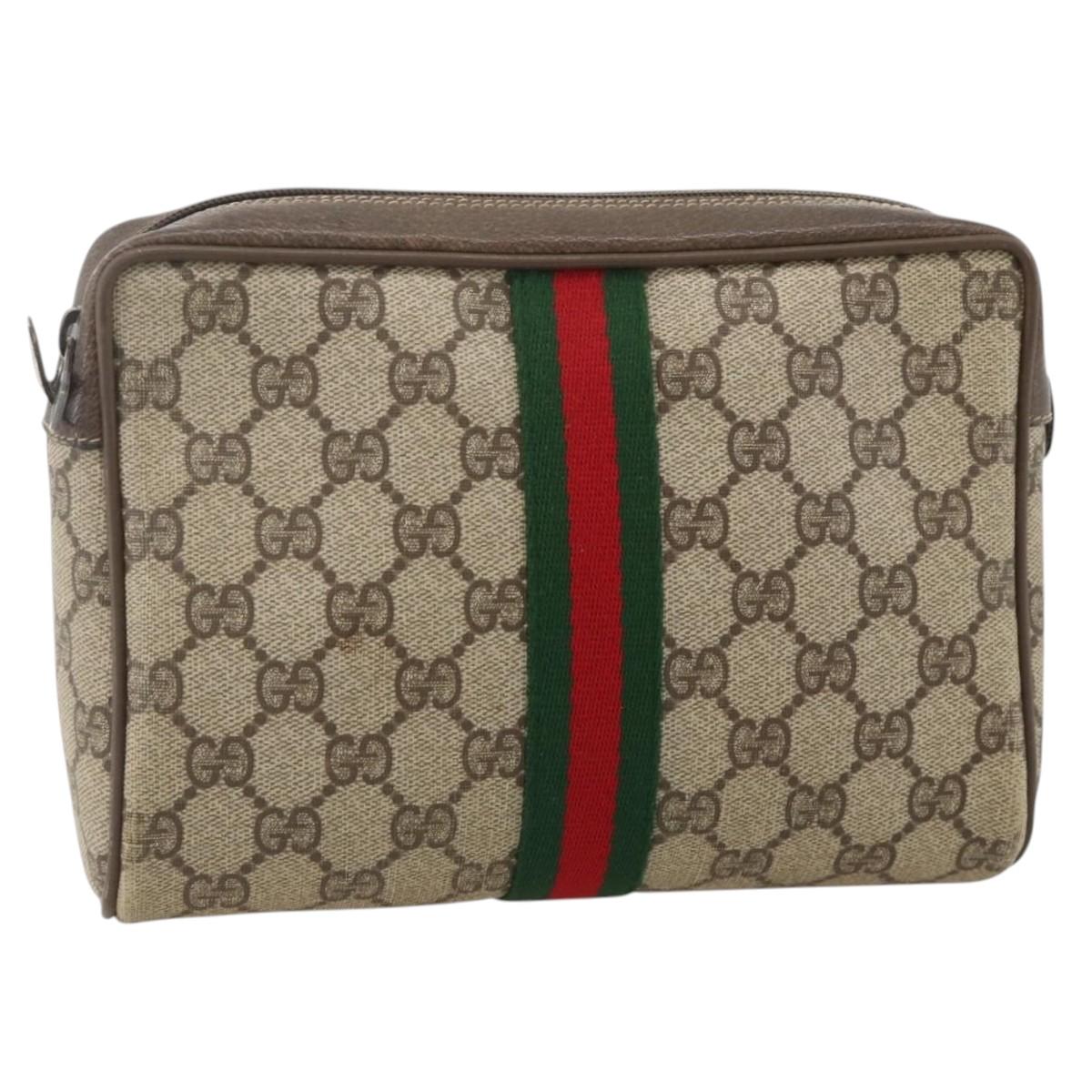 GUCCI GG Supreme Web Sherry Line Bag PVC Beige Red Green 56 01 012 Auth 175288