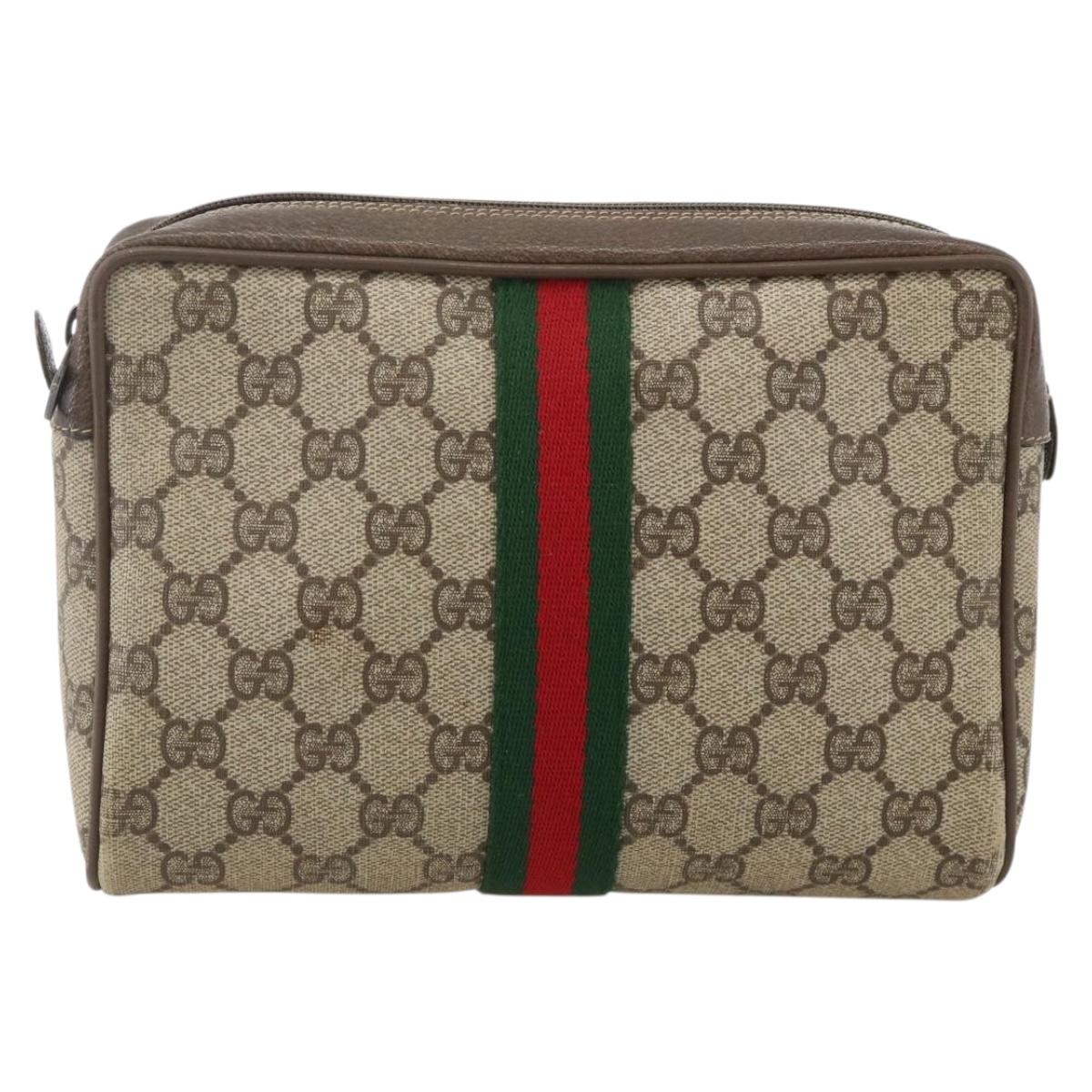 GUCCI GG Supreme Web Sherry Line Bag PVC Beige Red Green 56 01 012 Auth 175288
