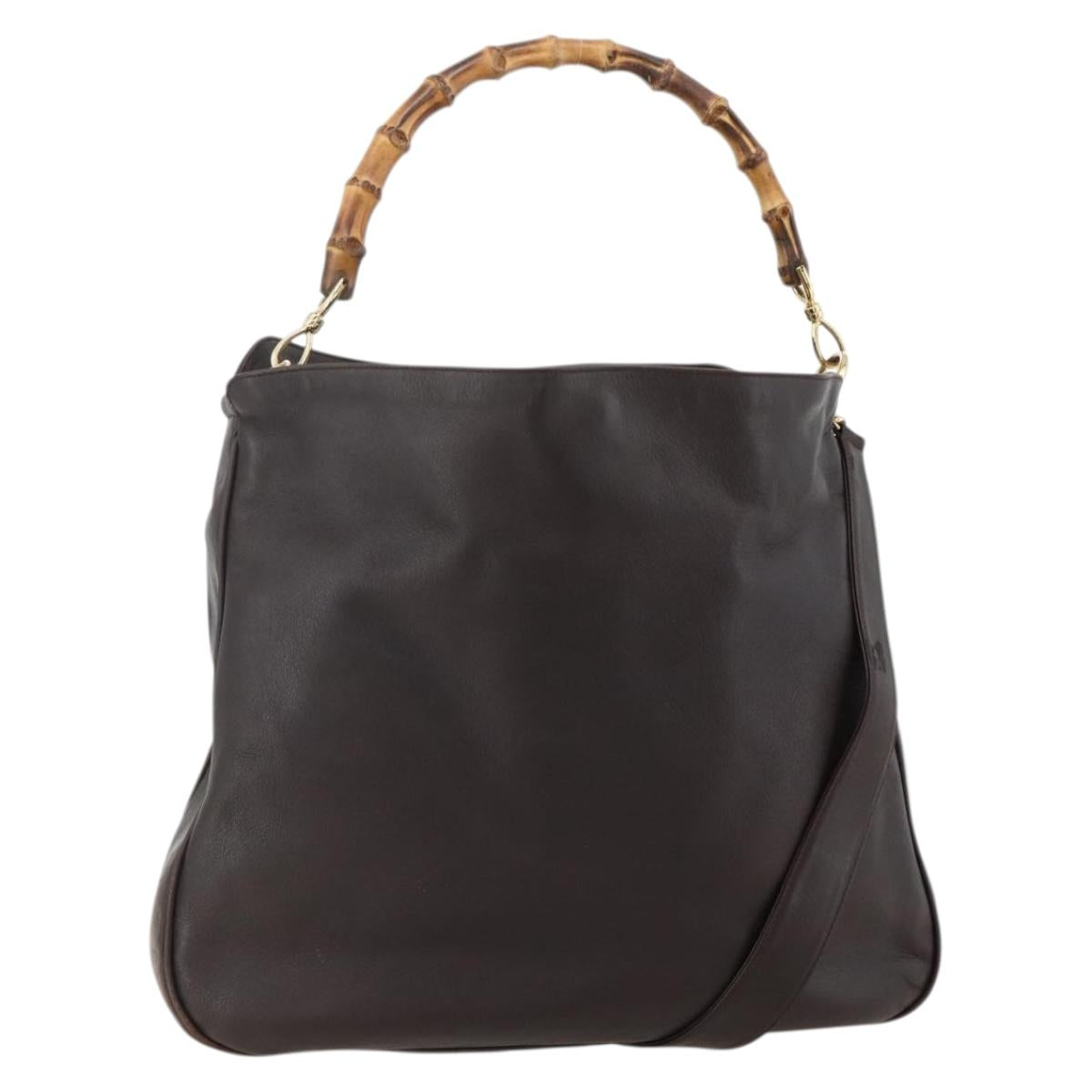 GUCCI Bamboo Shoulder Bag Leather 2way Brown Gold 001 0166 1577 Auth 175295