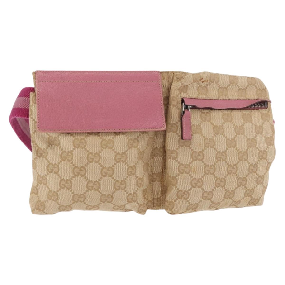 GUCCI GG Canvas Sherry Line Waist bag Beige Silver pink 28566 Auth 175298
