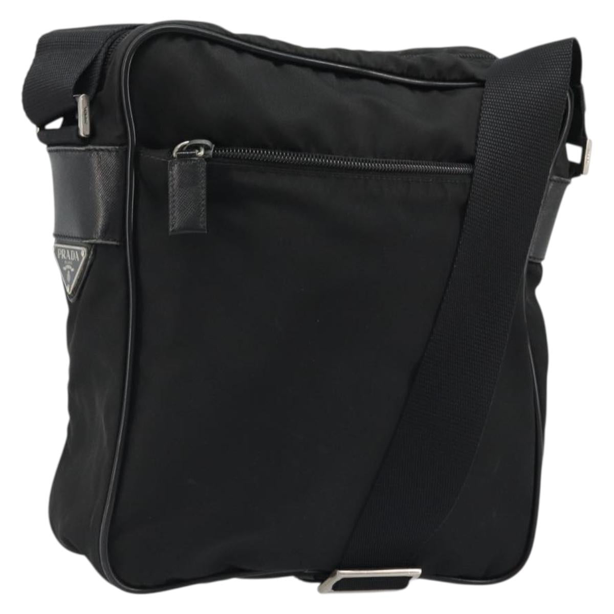 PRADA Shoulder Bag Nylon Black Silver Auth 175300