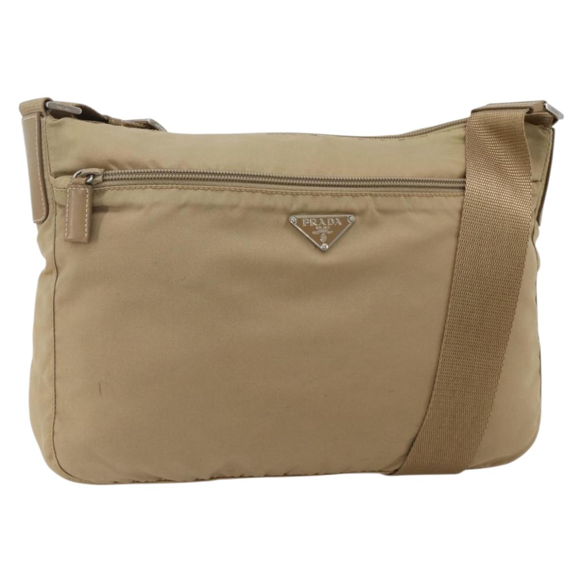 PRADA Shoulder Bag Nylon Beige Silver Auth 175301