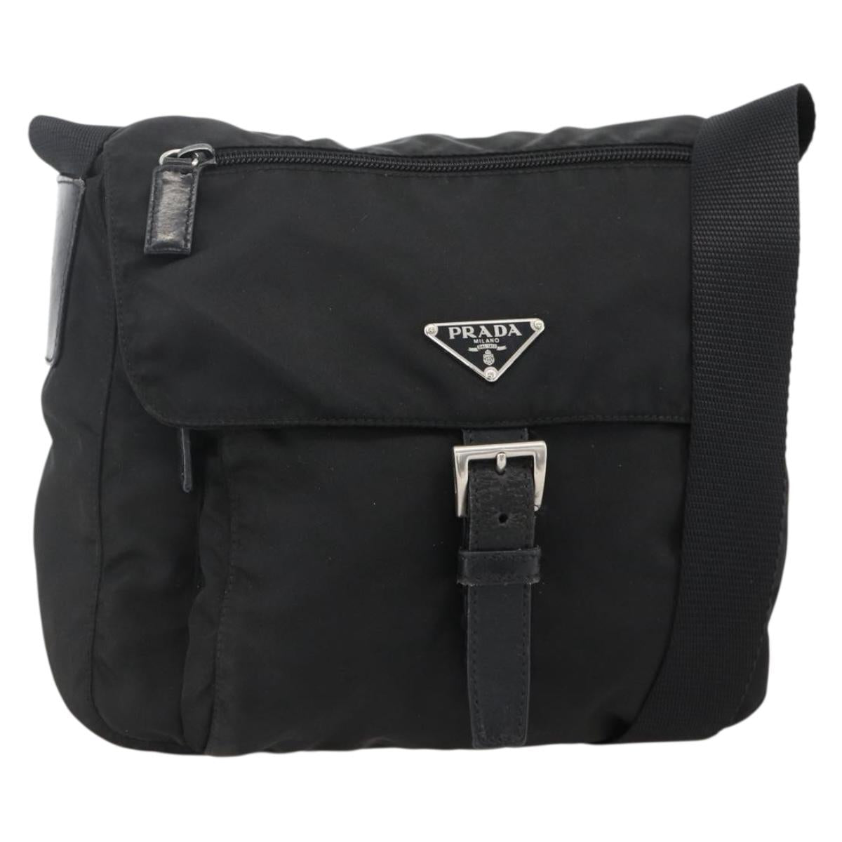 PRADA Shoulder Bag Nylon Black Silver Auth 175302