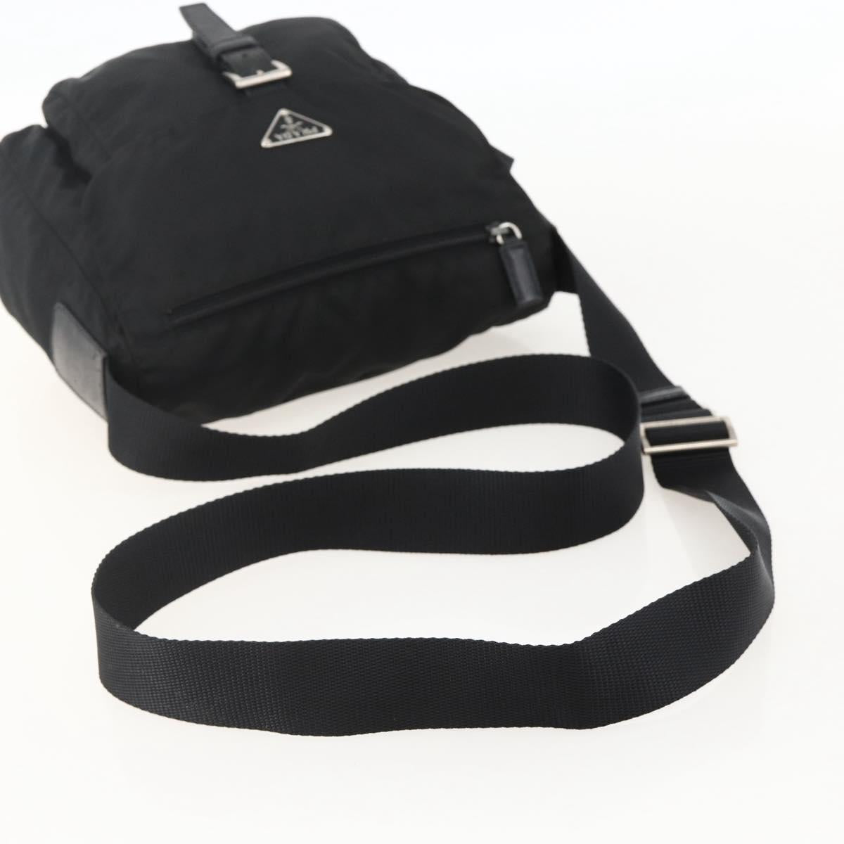 PRADA Shoulder Bag Nylon Black Silver Auth 175302