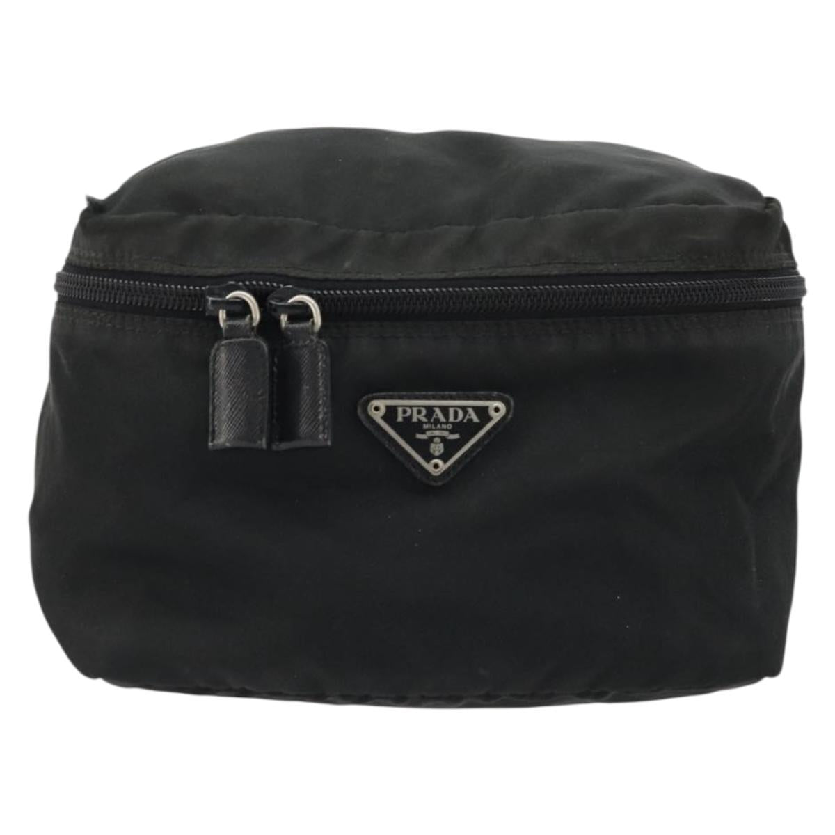 PRADA Vanity Pouch Nylon Black Silver Auth 175305