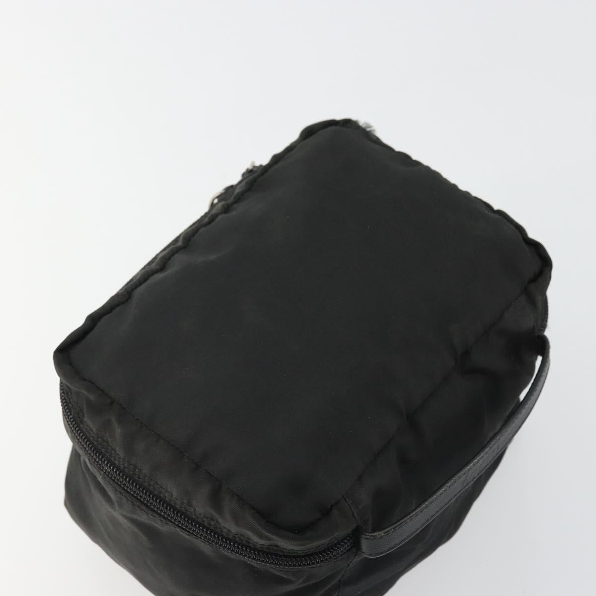 PRADA Vanity Pouch Nylon Black Silver Auth 175305