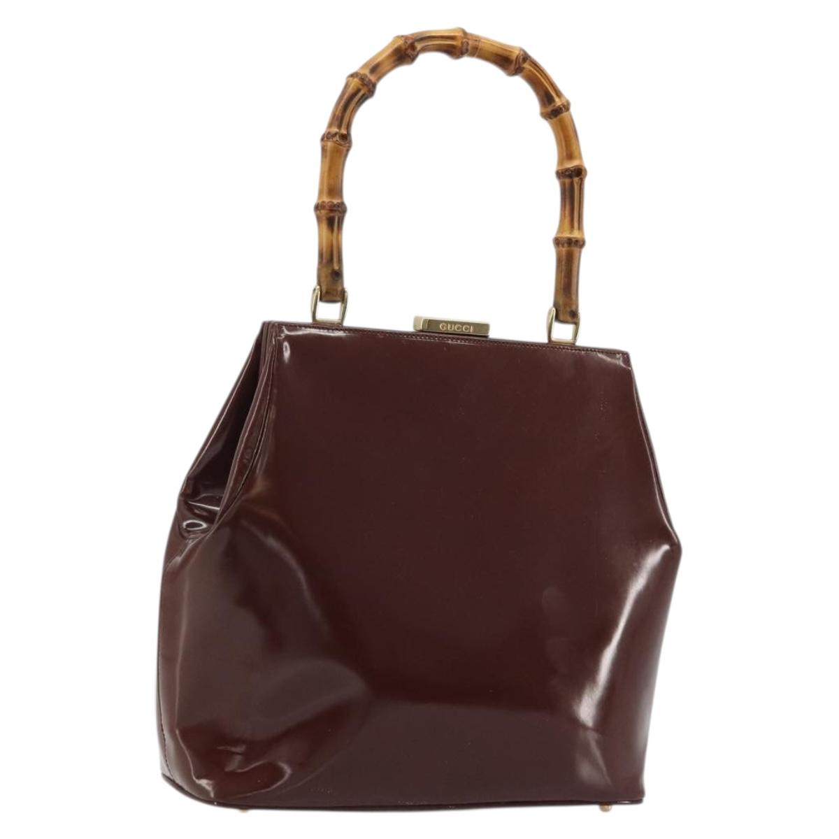 GUCCI Bamboo Hand Bag Patent leather Brown Gold 000 781 0295 Auth 175307