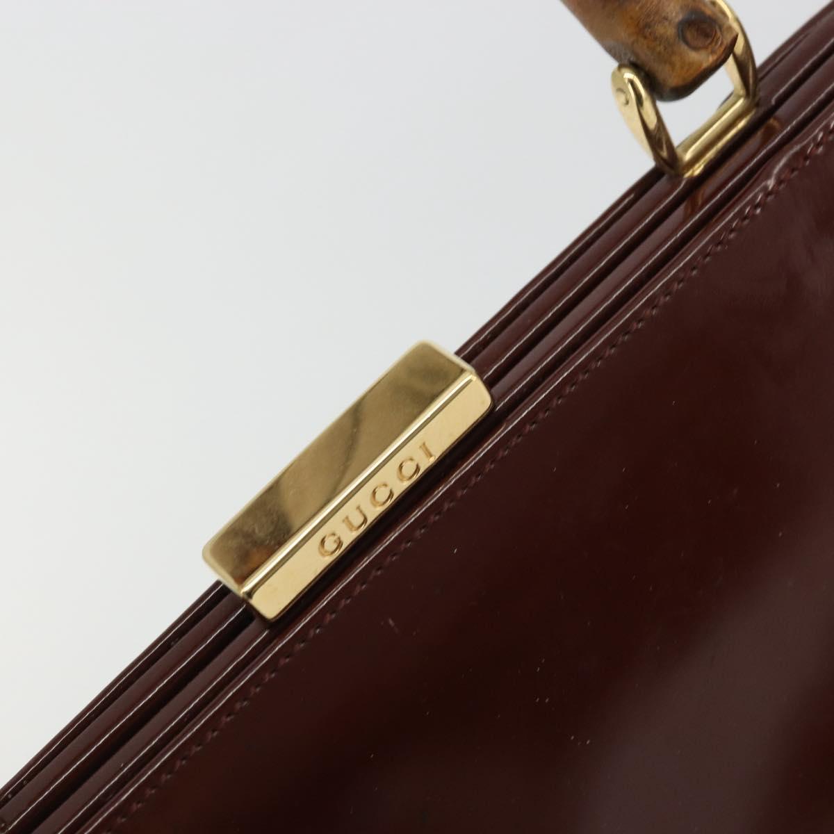 GUCCI Bamboo Hand Bag Patent leather Brown Gold 000 781 0295 Auth 175307