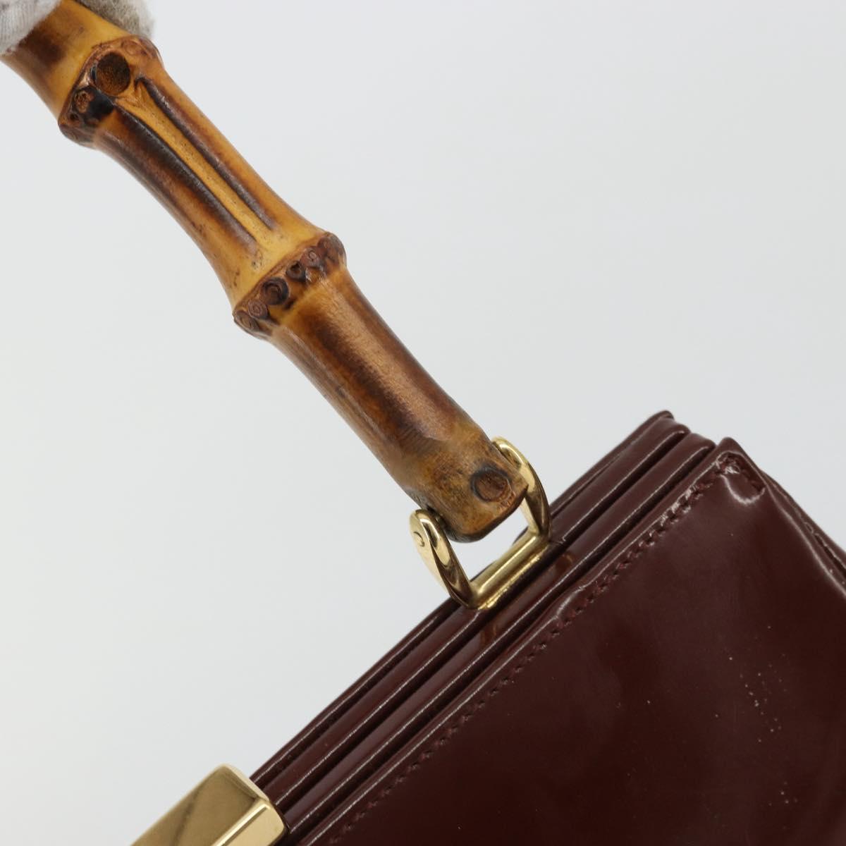 GUCCI Bamboo Hand Bag Patent leather Brown Gold 000 781 0295 Auth 175307
