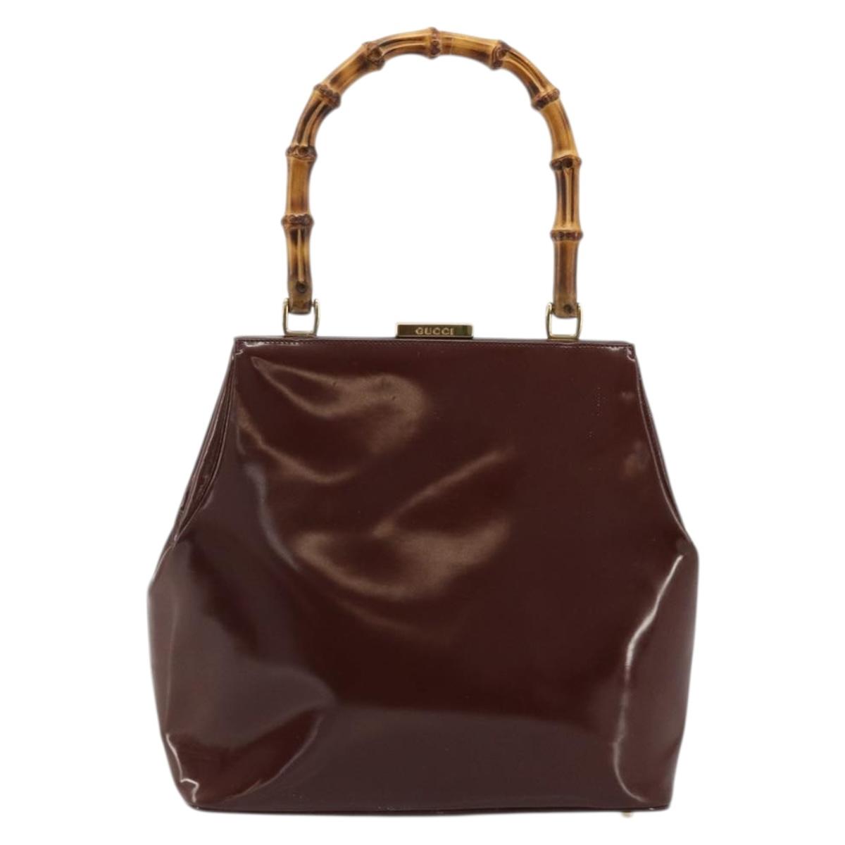 GUCCI Bamboo Hand Bag Patent leather Brown Gold 000 781 0295 Auth 175307