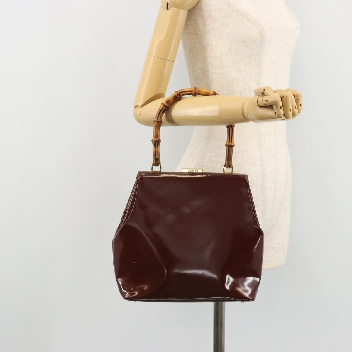 GUCCI Bamboo Hand Bag Patent leather Brown Gold 000 781 0295 Auth 175307