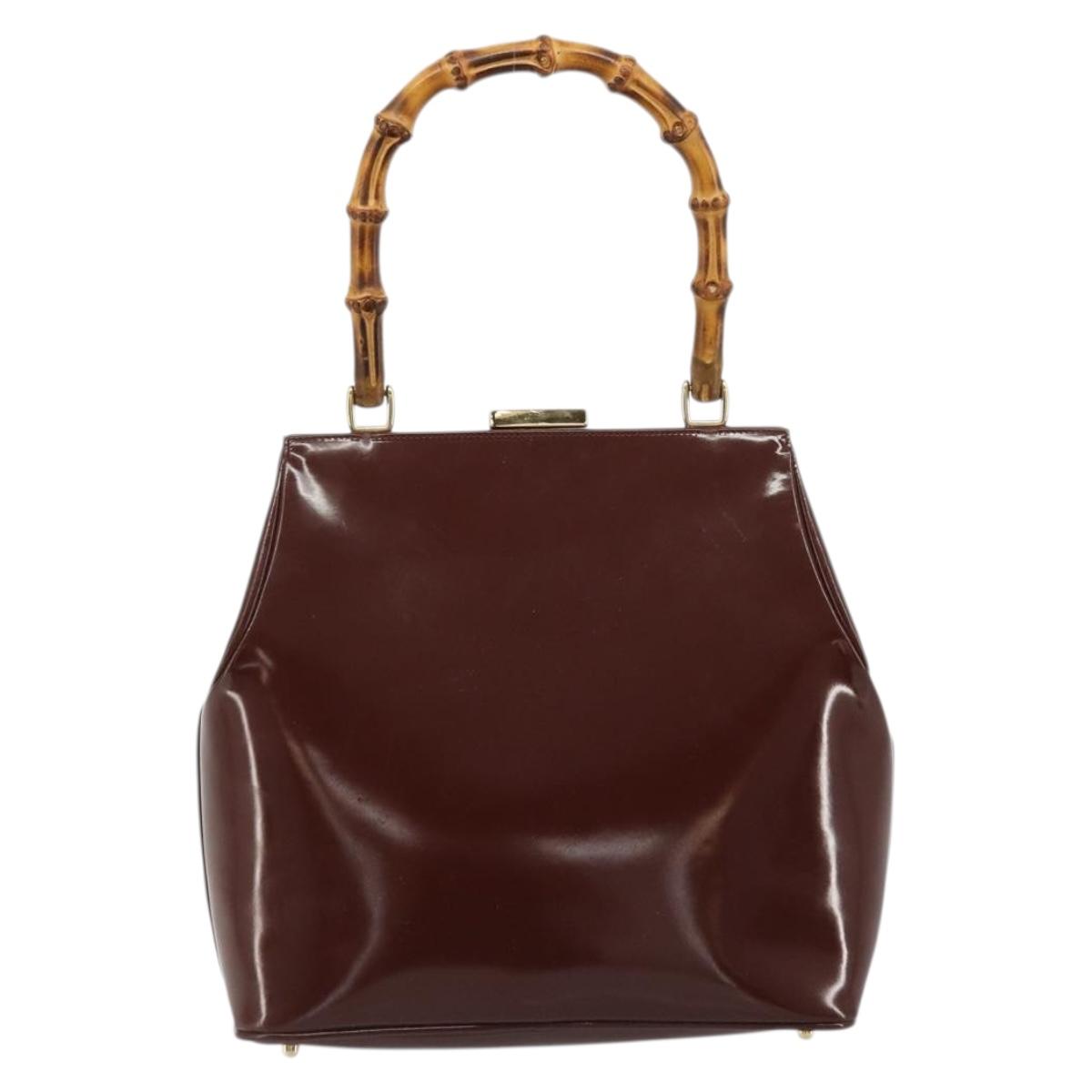 GUCCI Bamboo Hand Bag Patent leather Brown Gold 000 781 0295 Auth 175307