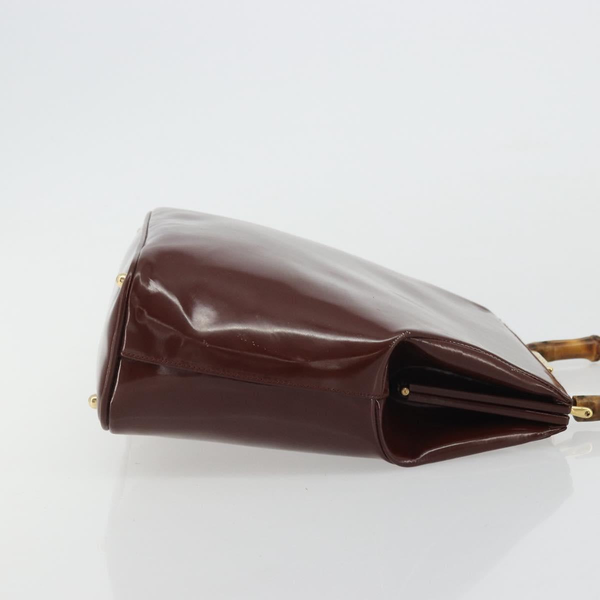 GUCCI Bamboo Hand Bag Patent leather Brown Gold 000 781 0295 Auth 175307