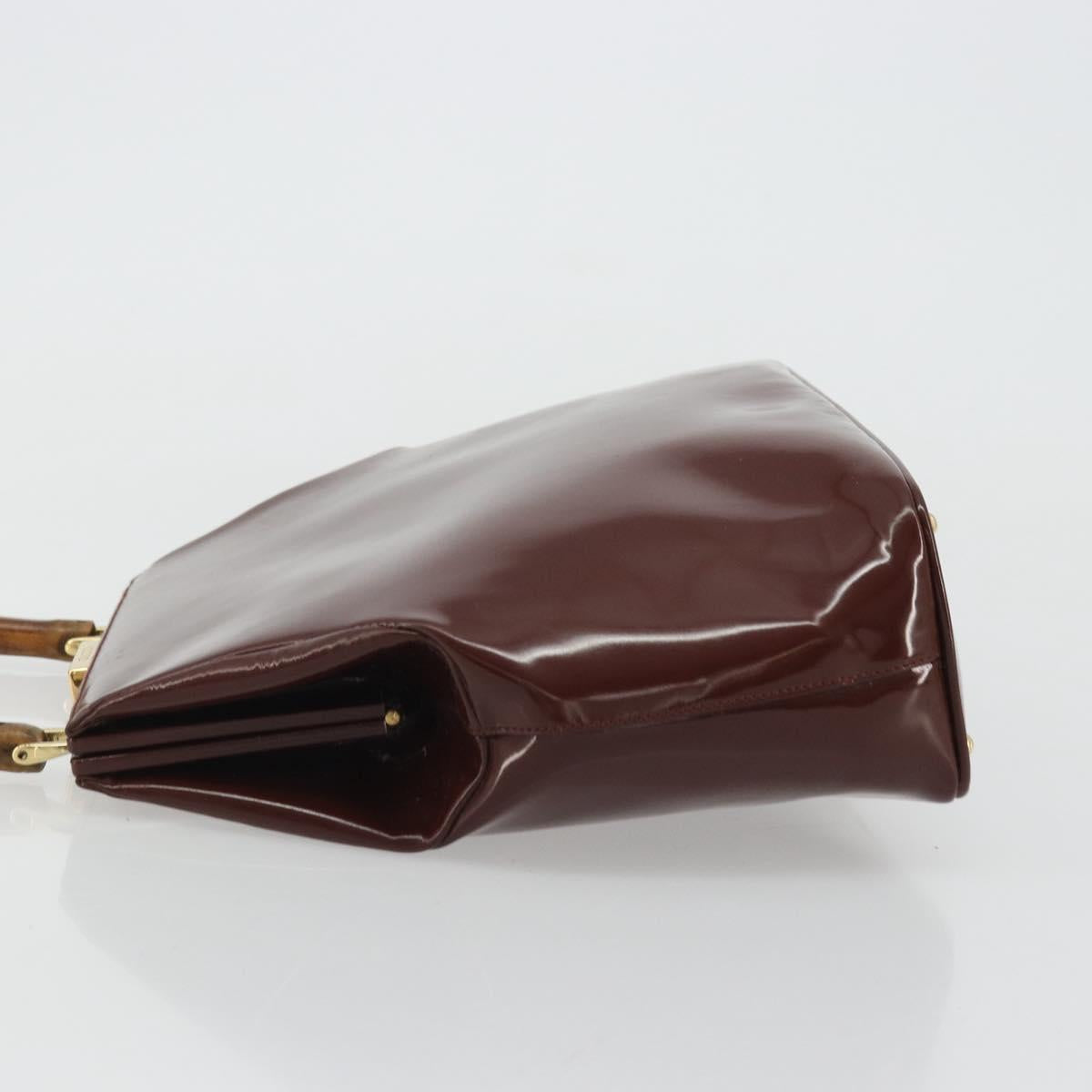 GUCCI Bamboo Hand Bag Patent leather Brown Gold 000 781 0295 Auth 175307